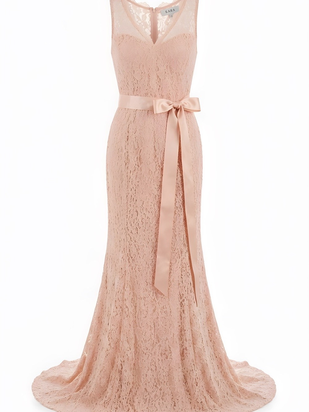 Adrianna Papell Blush Lace V-Neck Maxi Dress with Satin Waist Tie